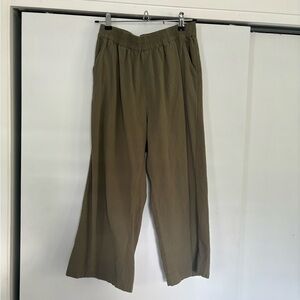 ECUPPER 100% cotton wide leg summer lagenlook olive green pants size L fits M